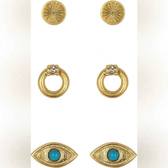 Madewell Evil Eye Stud Earrings - Set of 3, Goldtone, NWT - Picture 1 of 6